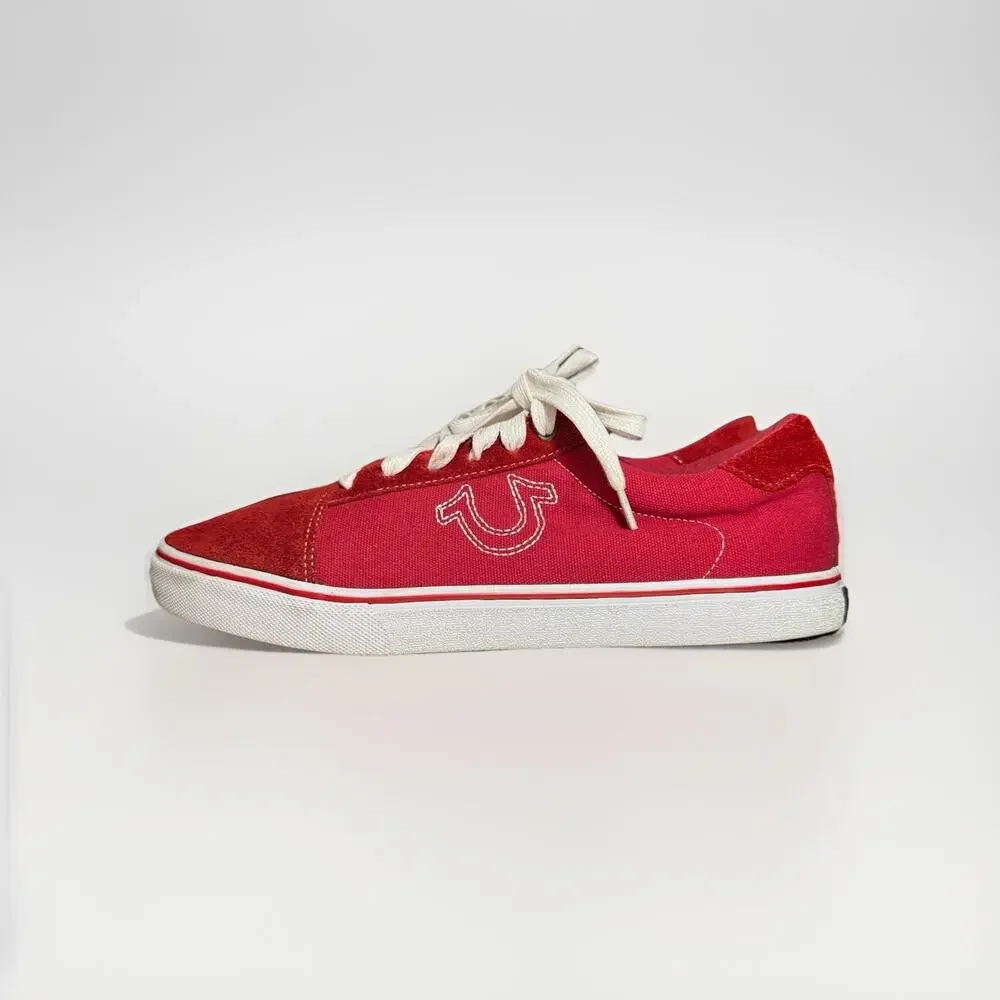 True Religion Nuno Red Canvas Suede Sneakers Shoes Mens Size 13 Casual